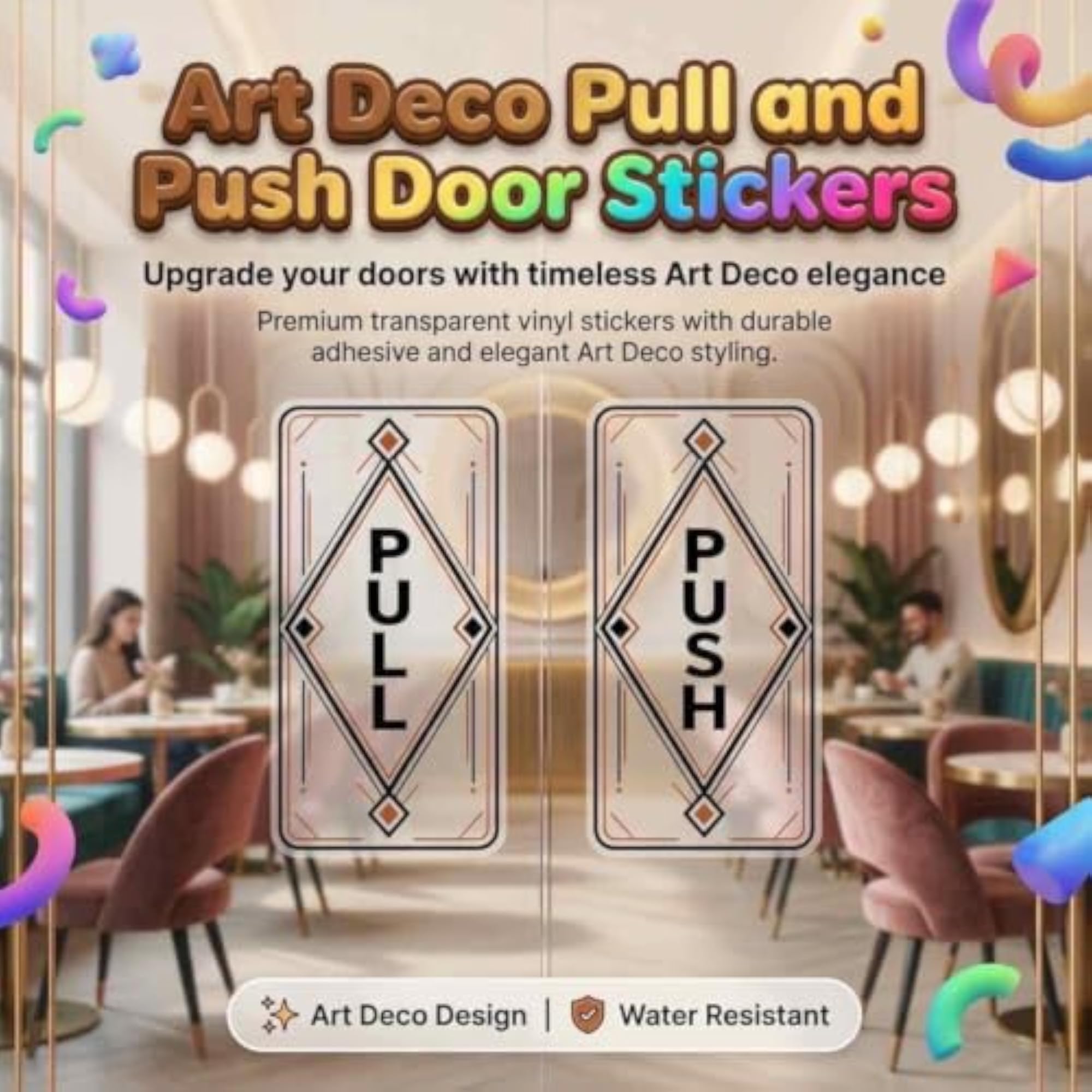 Push Pull Door Sign Sticker, Art Deco Style